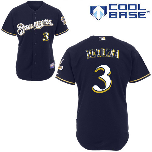 Elian Herrera #3 Youth Baseball Jersey-Milwaukee Brewers Authentic Alternate Navy Cool Base MLB Jersey